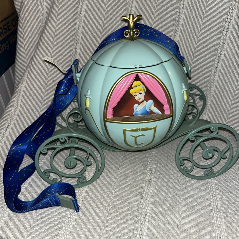 Disney Parks Cinderella's Carriage Popcorn Bucket‎ Disney Souvenir With Strap